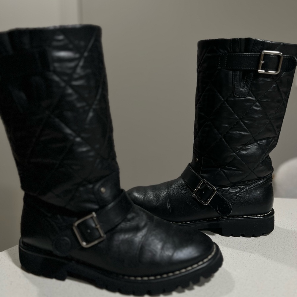Chanel Black Quilted Leather Boots